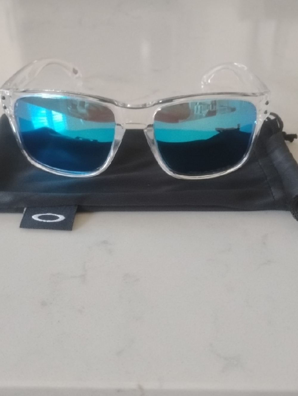 Oakley Clear Frame Holbrook Sunglasses with Blue Mirrored Lenses - Picture 5 of 12